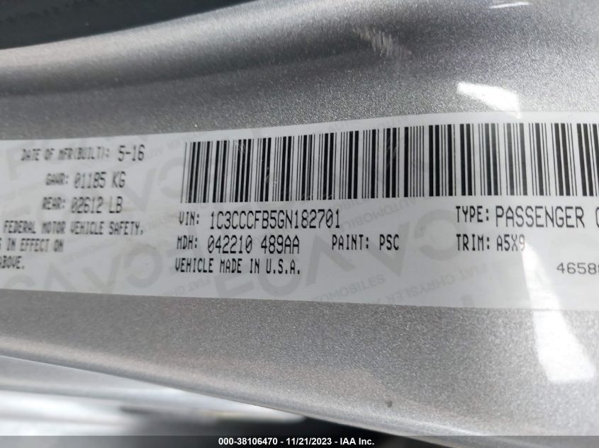 2016 CHRYSLER 200 LX - 1C3CCCFB5GN182701
