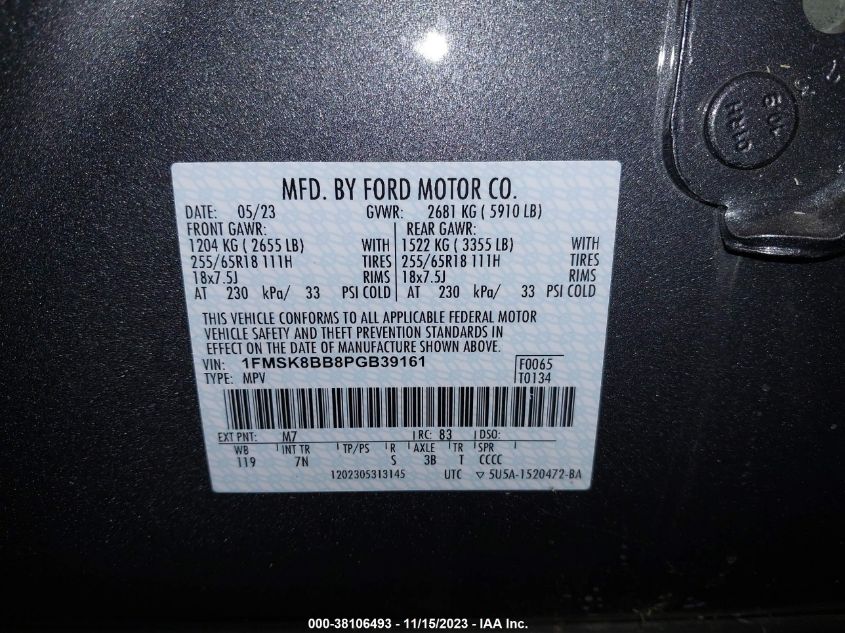 2023 FORD EXPLORER BASE - 1FMSK8BB8PGB39161