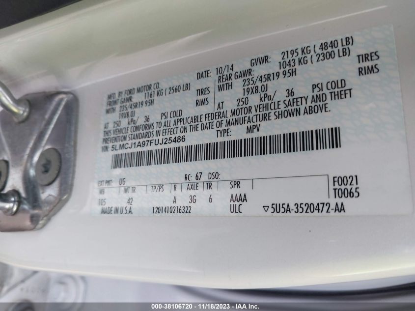 2015 LINCOLN MKC - 5LMCJ1A97FUJ25486