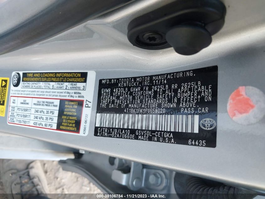 2015 TOYOTA CAMRY XLE V6 - 4T1BK1FK1FU558020
