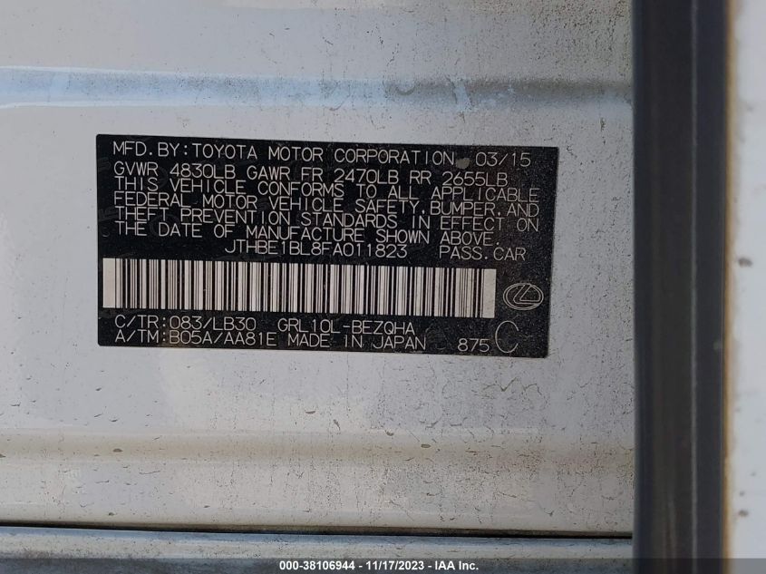 2015 LEXUS GS 350 - JTHBE1BL8FA011823