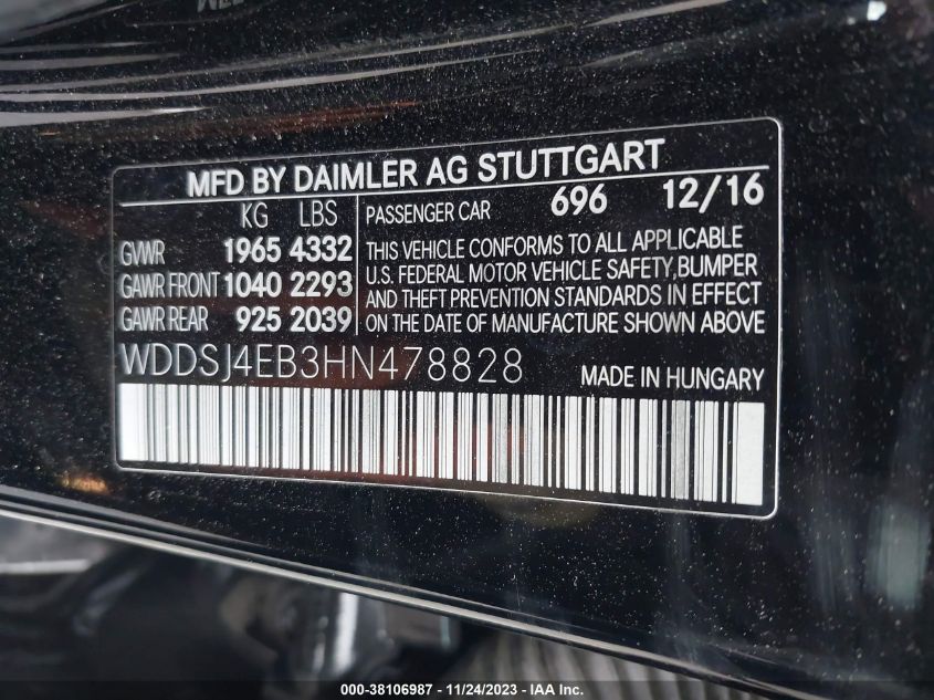 2017 MERCEDES-BENZ CLA 250 - WDDSJ4EB3HN478828