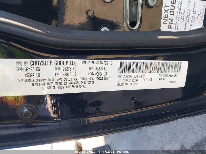 2013 CHRYSLER 300C 2C3CCAET8DH650472