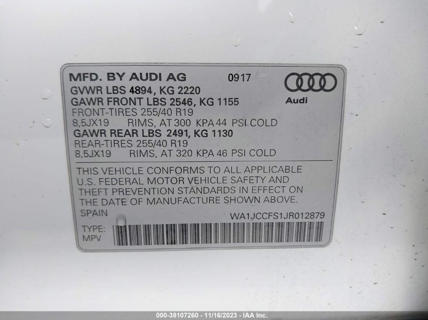 2018 AUDI Q3 2.0T PREMIUM - WA1JCCFS1JR012879