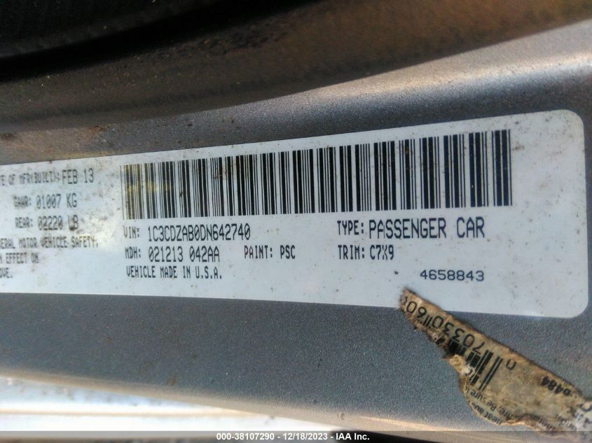 2013 DODGE AVENGER SE - 1C3CDZAB0DN642740