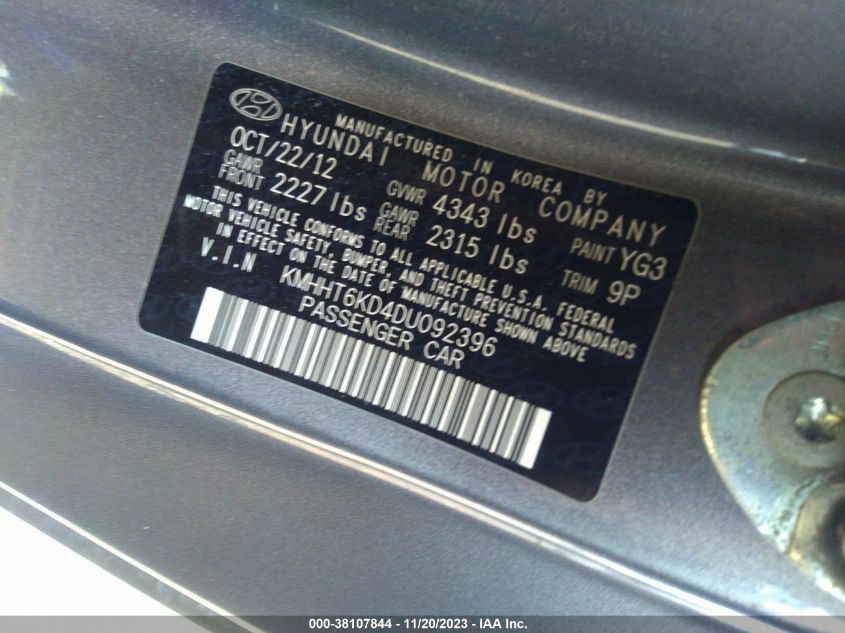 2013 HYUNDAI GENESIS 2.0T - KMHHT6KD4DU092396