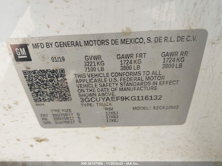 2019 CHEVROLET SILVERADO 1500 WORK TRUCK - 3GCUYAEF9KG116132