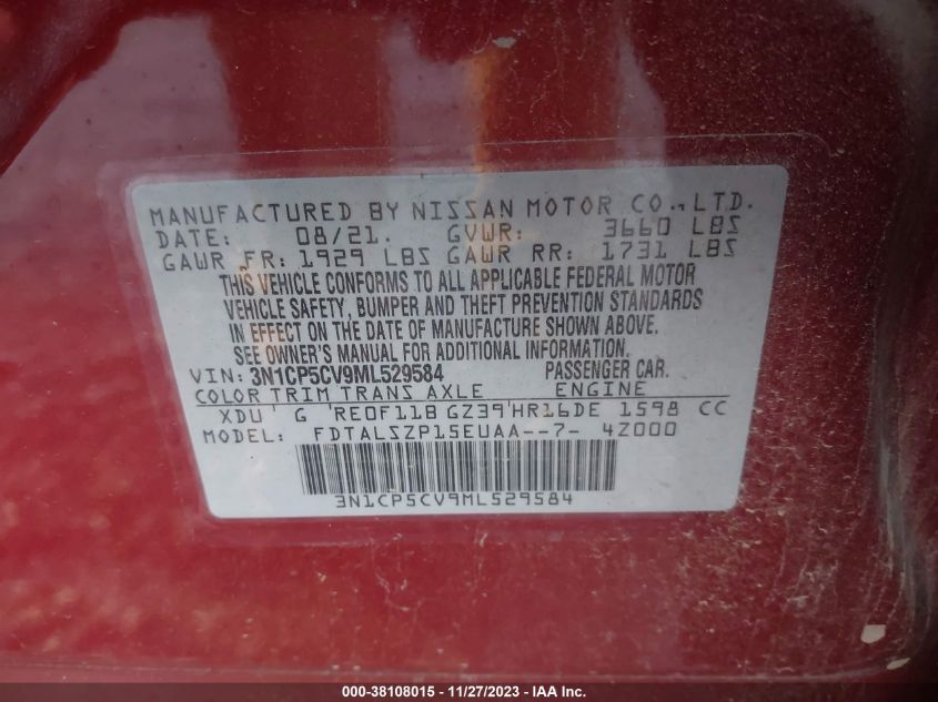 2021 NISSAN KICKS SV XTRONIC CVT - 3N1CP5CV9ML529584