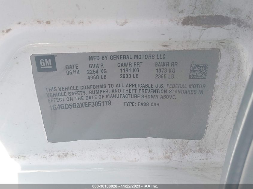 2014 BUICK LACROSSE PREMIUM I - 1G4GD5G3XEF305179