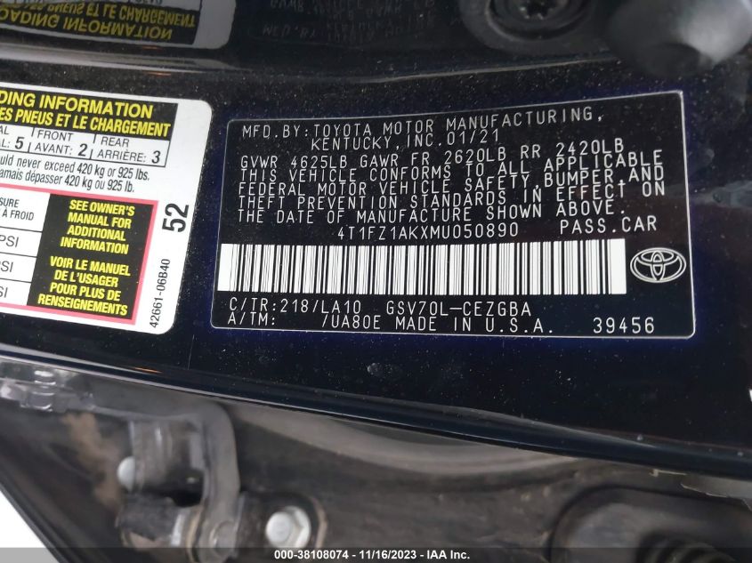 2021 TOYOTA CAMRY XLE - 4T1FZIAKXMVD50890