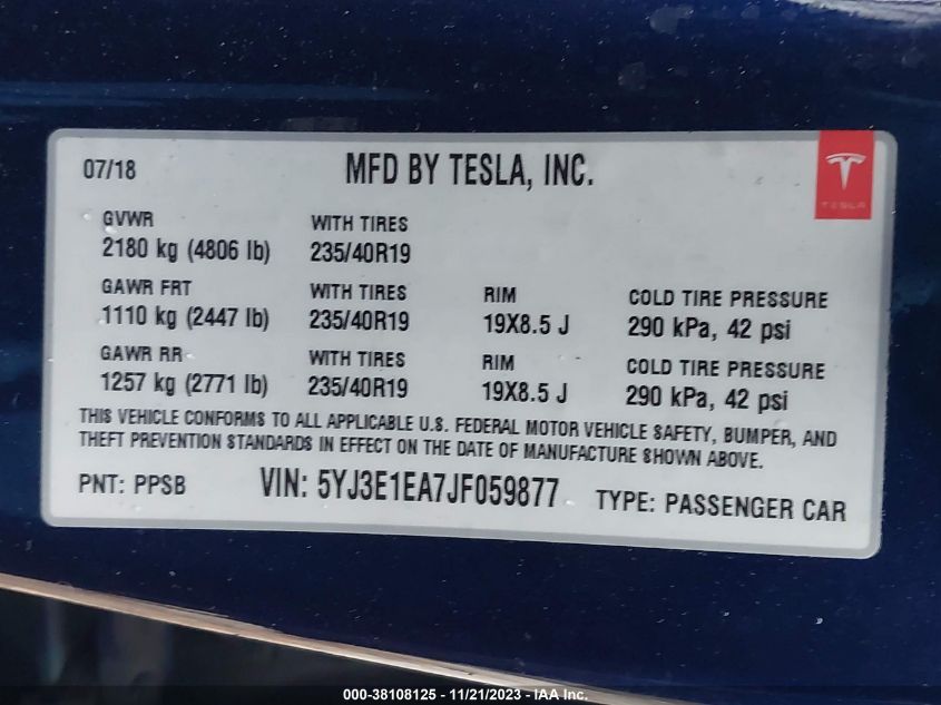 2018 TESLA MODEL 3 - 5YJ3E1EA7JF059877