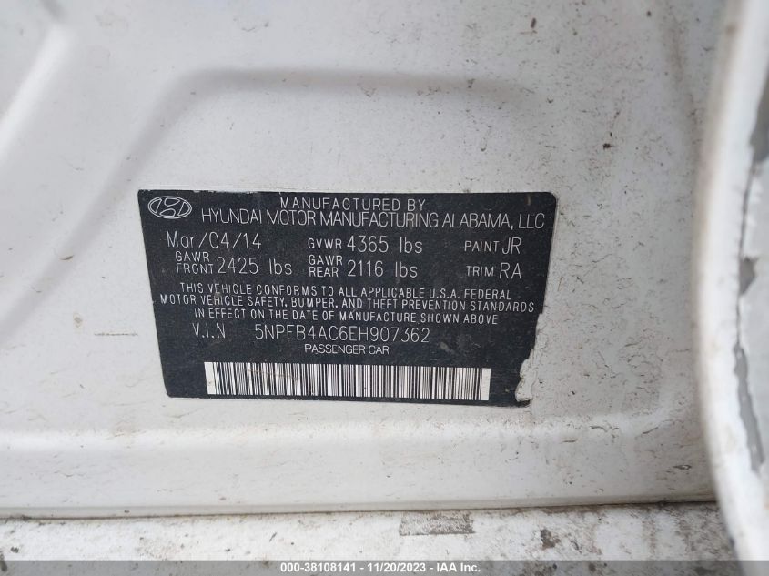 2014 HYUNDAI SONATA GLS - 5NPEB4AC6EH907362