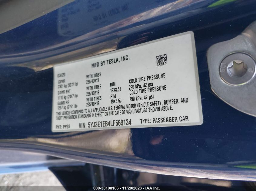 2020 TESLA MODEL 3 LONG RANGE DUAL MOTOR - 5YJ3E1EB4LF669134