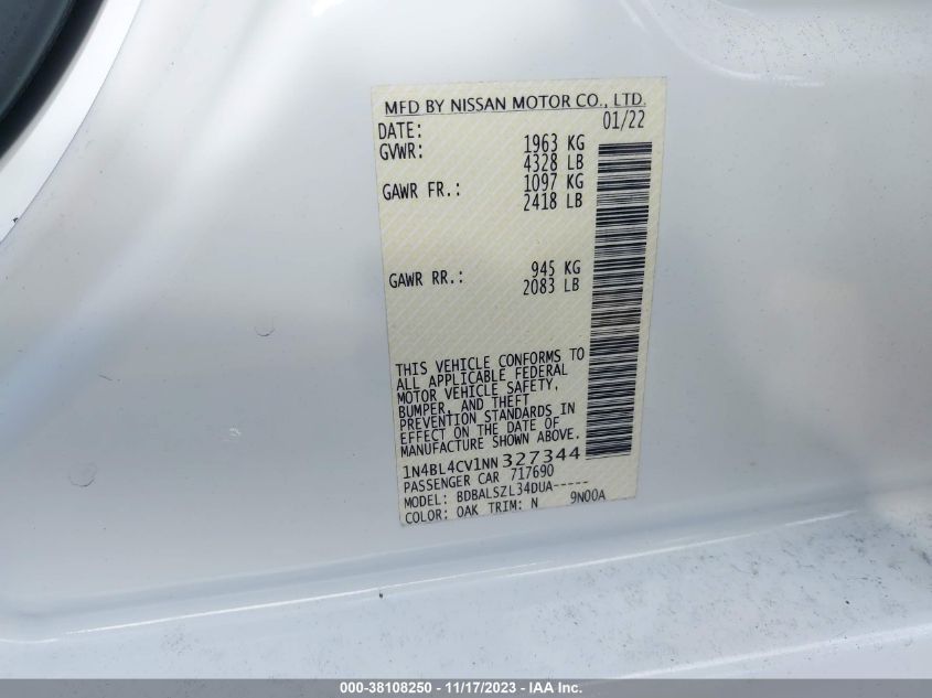 2022 NISSAN ALTIMA SR - 1N4BL4CV1NN327344