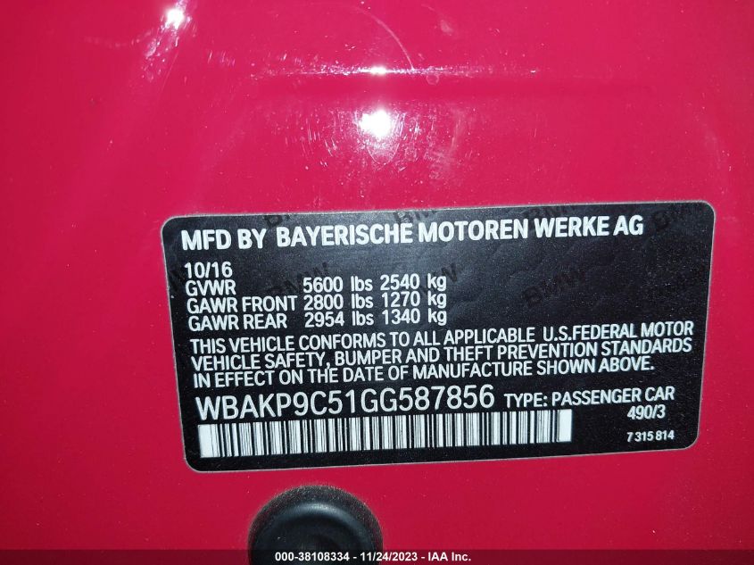 2016 BMW 550I XDRIVE WBAKP9C51GG587856