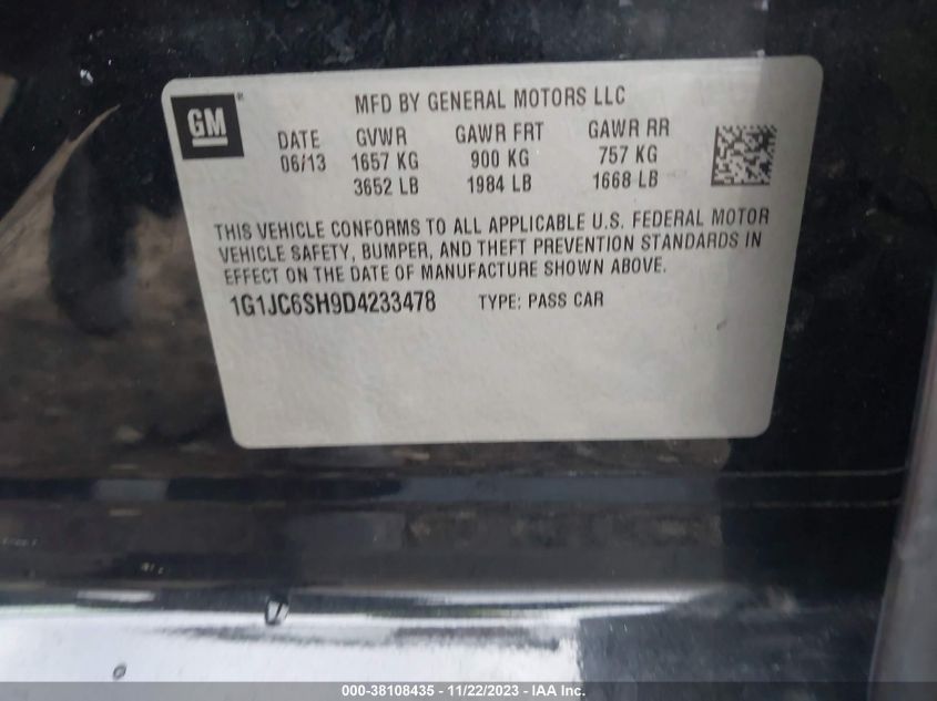 2013 CHEVROLET SONIC LT AUTO - 1G1JC6SH9D4233478