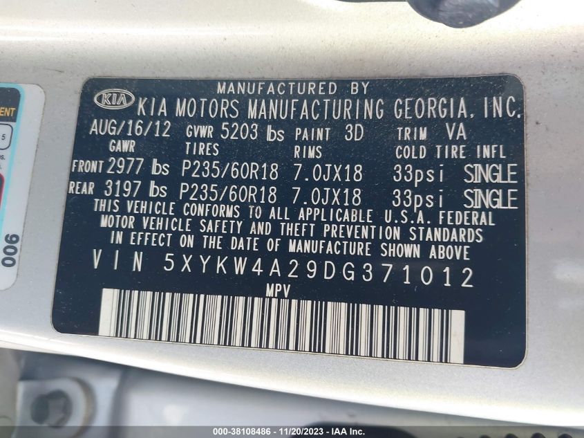 2013 KIA SORENTO SX - 5XYKW4A29DG371012