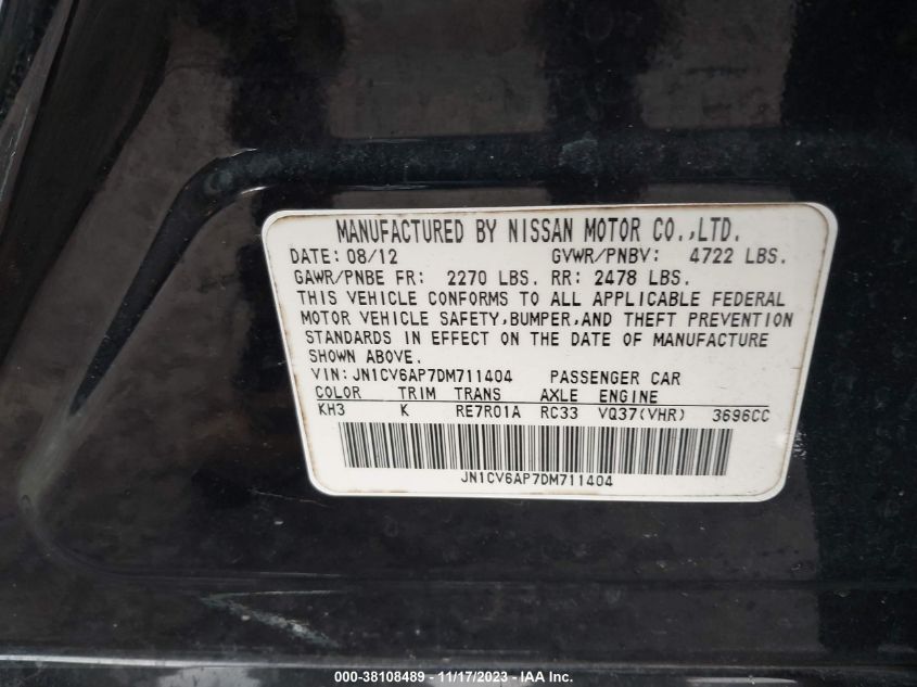 2013 INFINITI G37 JOURNEY/SPORT - JN1CV6AP7DM711404