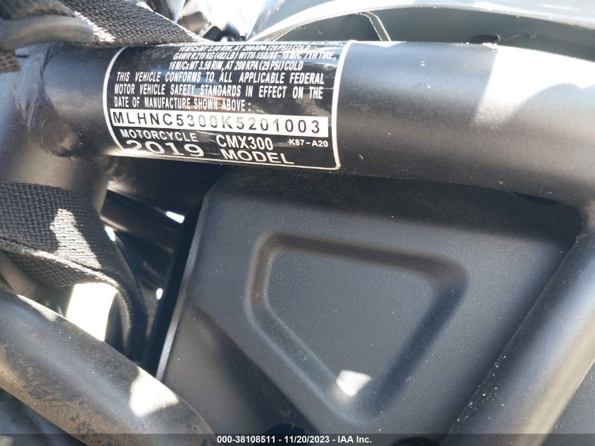 2019 HONDA CMX300 MLHNC5300K5201003