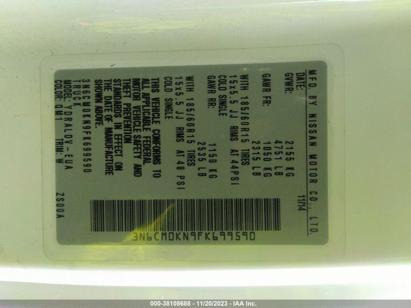 2015 NISSAN NV200 S - 3N6CM0KN9FK699500