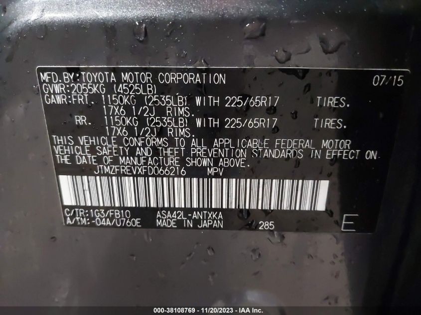 2015 TOYOTA RAV4 LE - JTMZFREVXFD066216