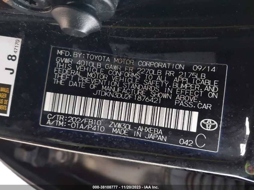 2015 TOYOTA PRIUS TWO - JTDKN3DU2F1876421