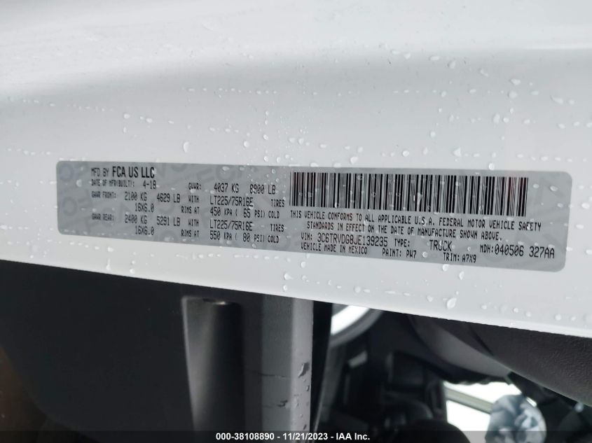 2018 RAM PROMASTER 2500 HIGH ROOF 159" WB 3C6TRVDG8JE139235