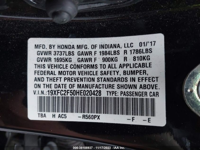2017 HONDA CIVIC LX - 19XFC2F50HE020428