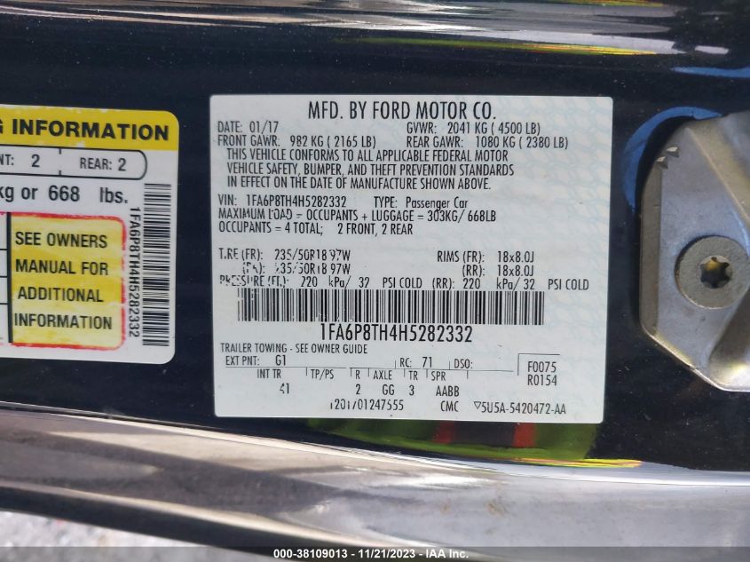 2017 FORD MUSTANG ECOBOOST - 1FA6P8TH4H5282332
