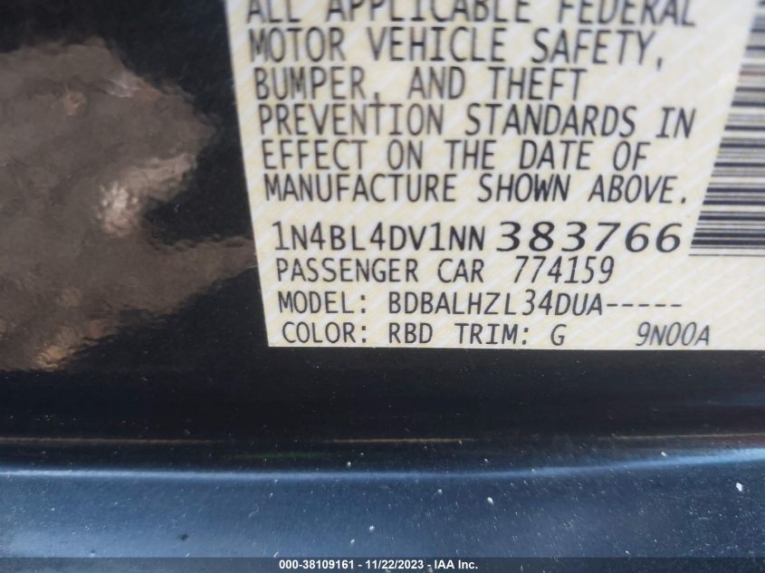 2022 NISSAN ALTIMA SV FWD - 1N4BL4DV1NN383766