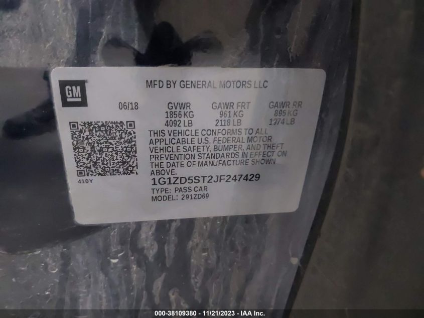 2018 CHEVROLET MALIBU LT - 1G1ZD5ST2JF247429