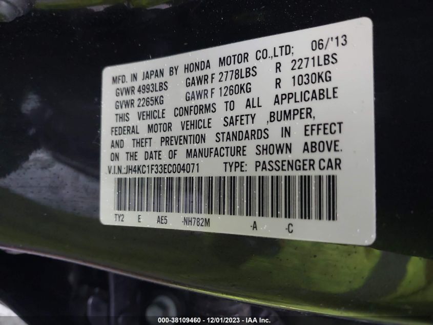 2014 ACURA RLX JH4KC1F33EC004071