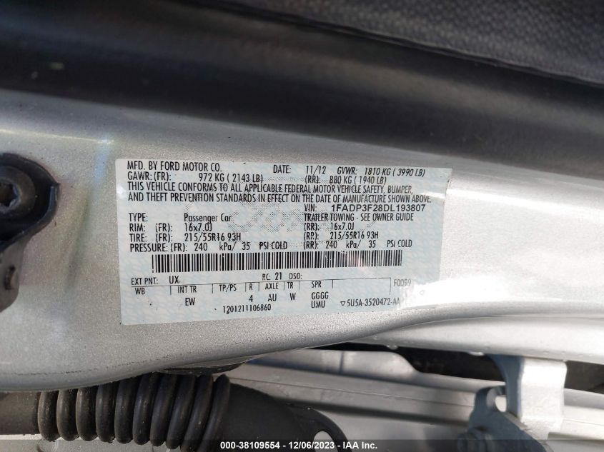 2013 FORD FOCUS SE - 1FADP3F28DL193807