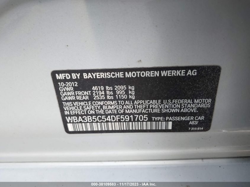 2013 BMW 328I XDRIVE WBA3B5C54DF591705