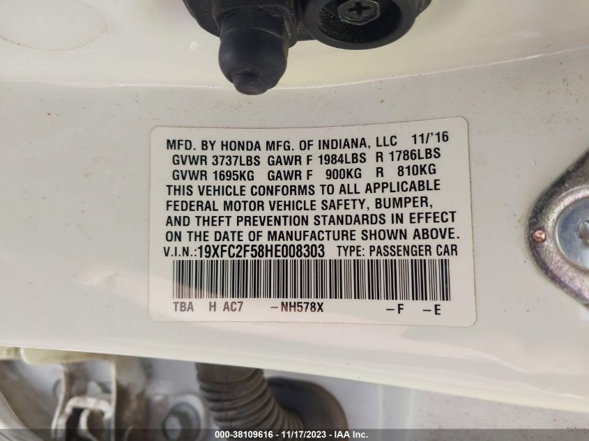 2017 HONDA CIVIC LX - 19XFC2F58HE008303