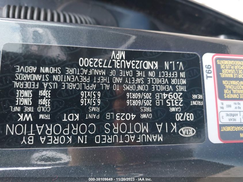 2020 KIA SOUL S - KNDJ23AU3L7732300
