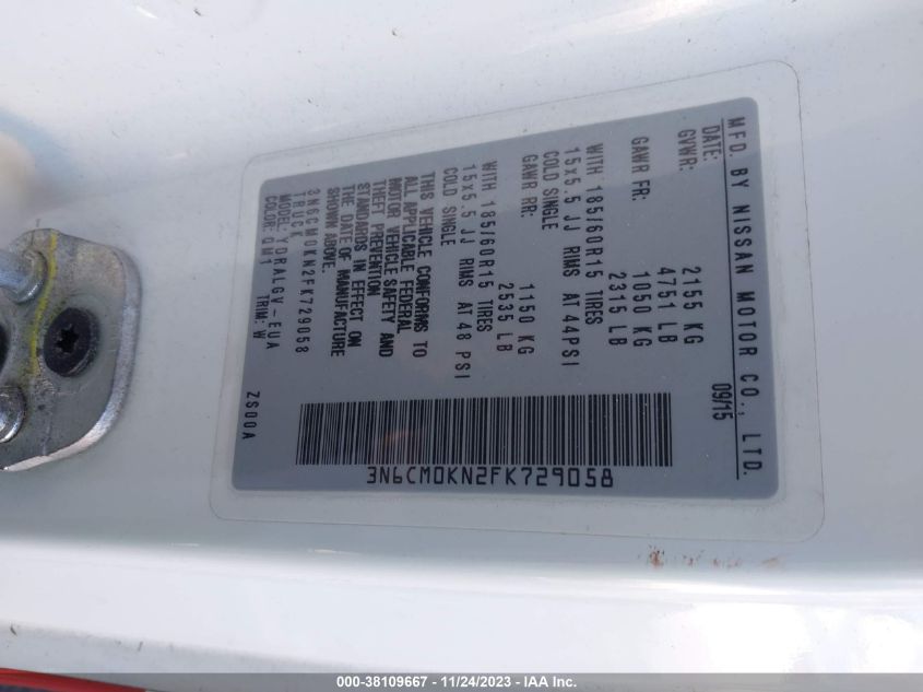 2015 NISSAN NV200 SV - 3N6CM0KN2FK729058