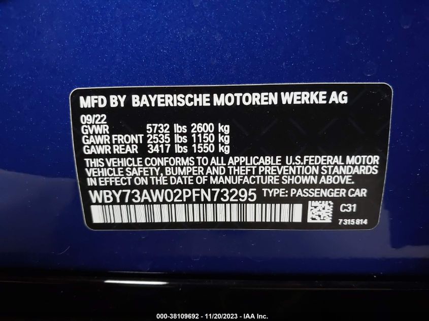 2023 BMW I4 EDRIVE40 WBY73AW02PFN73295