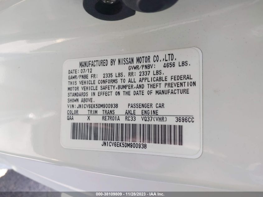 2013 INFINITI G37 JOURNEY JN1CV6EK5DM900938
