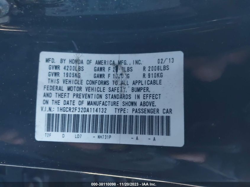 2013 HONDA ACCORD LX - 1HGCR2F32DA114132
