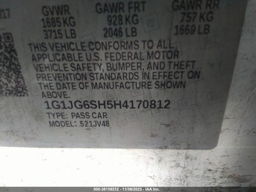2017 CHEVROLET SONIC LT - 1G1JG6SH5H4170812