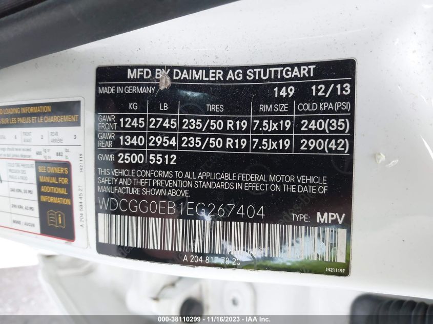 2014 MERCEDES-BENZ GLK-CLASS GLK 250 BLUETEC WDCGG0EB1EG267404