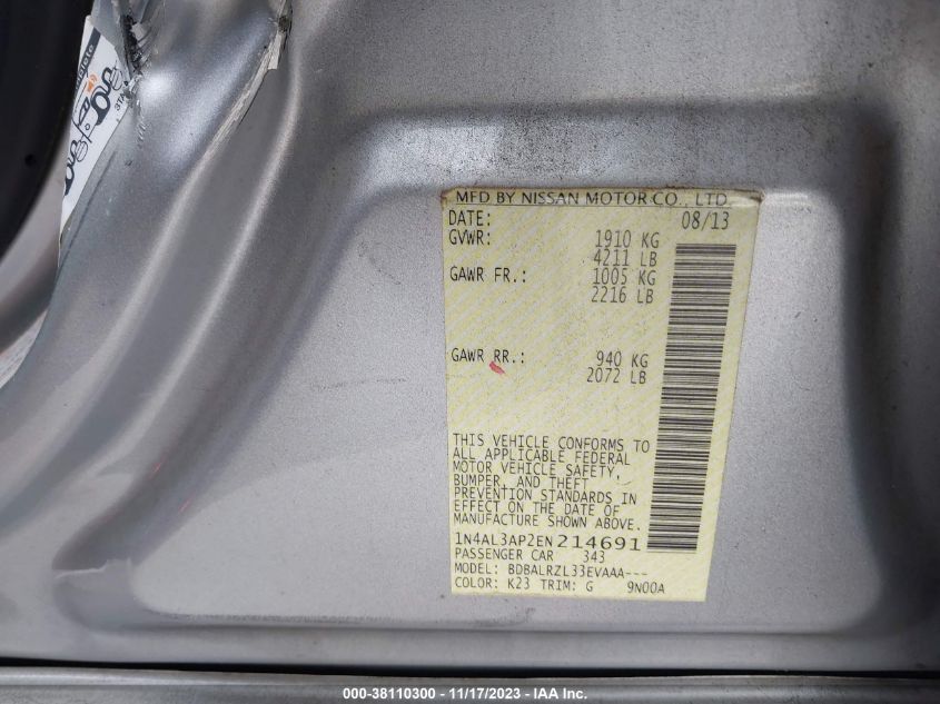 2014 NISSAN ALTIMA 2.5 S - 1N4AL3AP2EN214691