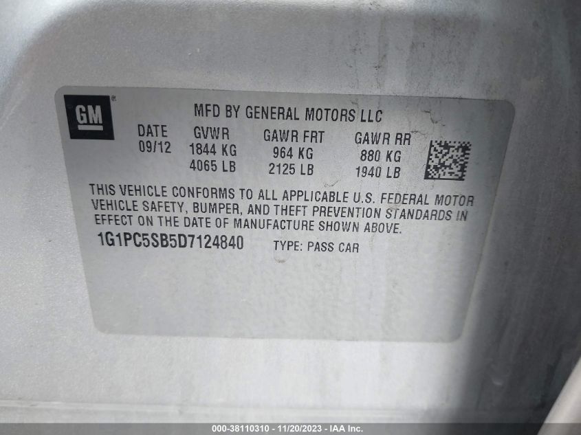 2013 CHEVROLET CRUZE 1LT AUTO - 1G1PC5SB5D7124840
