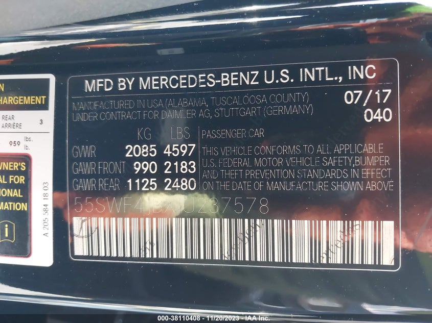 VIN 55SWF4JBXJU237578 2018 MERCEDES-BENZ C 300