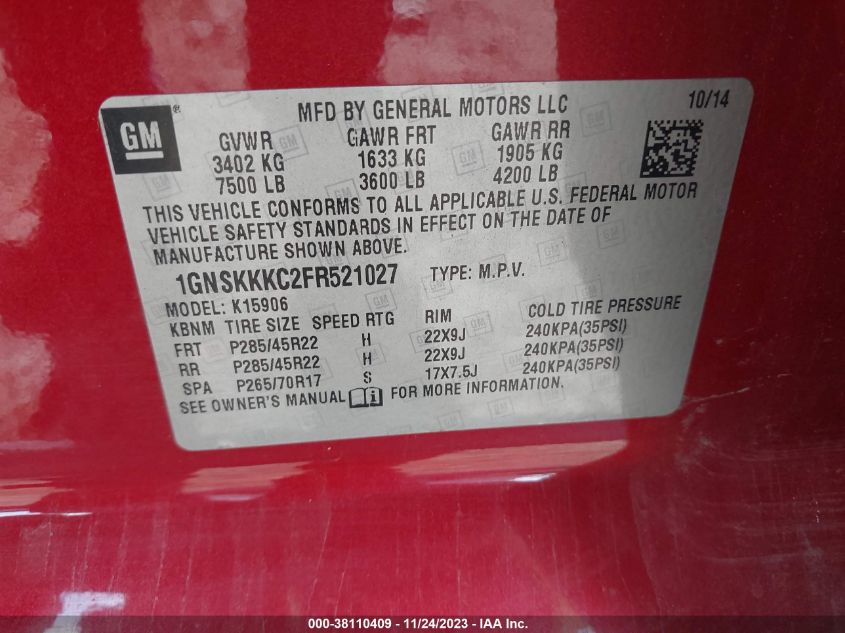 2015 CHEVROLET SUBURBAN 1500 LTZ 1GNSKKKC2FR521027