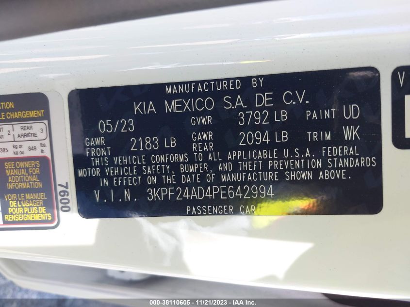2023 KIA FORTE LX - 3KPF24AD4PE642994