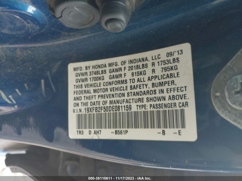 2013 HONDA CIVIC LX - 19XFB2F50DE081159