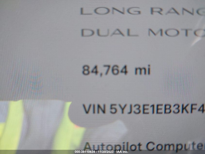 2019 TESLA MODEL 3 LONG RANGE/PERFORMANCE - 5YJ3E1EB3KF433184