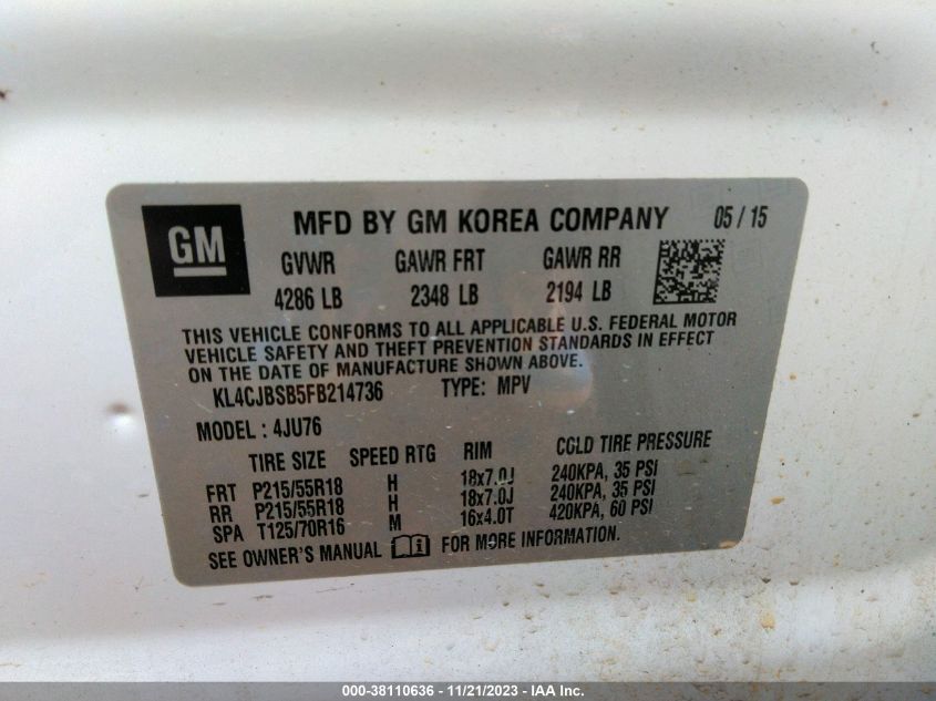 2015 BUICK ENCORE CONVENIENCE - KL4CJBSB5FB214736